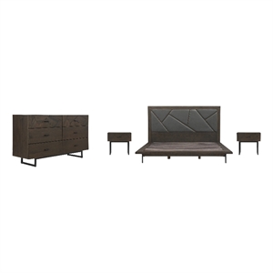 Armen Living Marquis 4PC Wood King Size Platform Bedroom Set w/Headboard in Oak