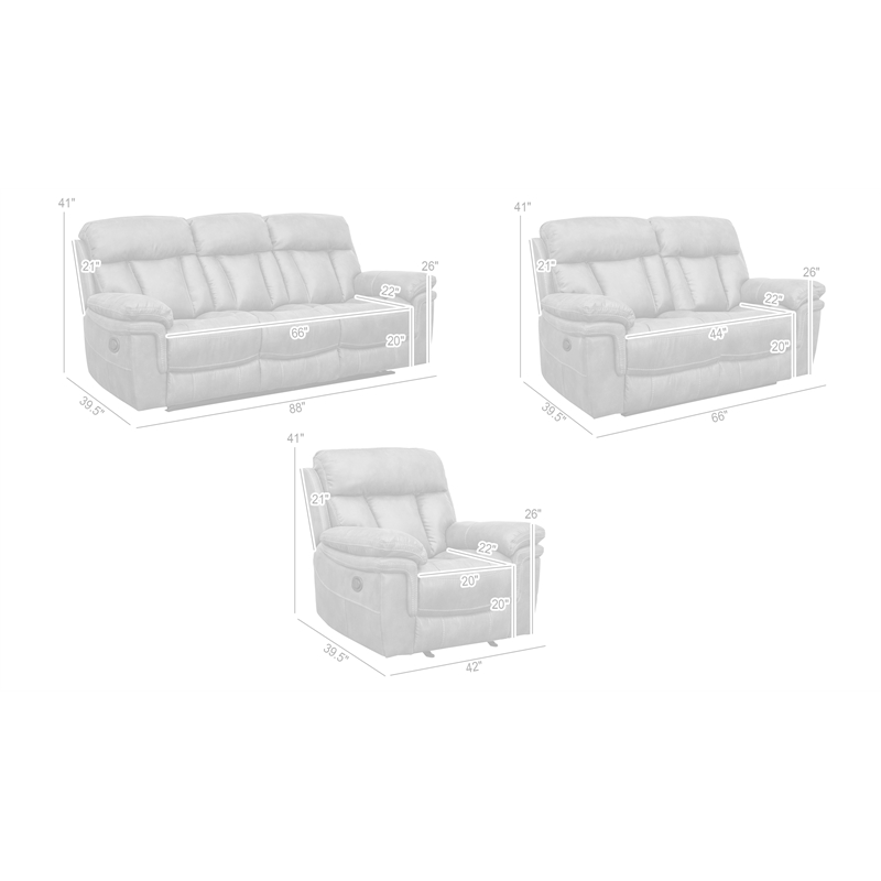 Armen Living Estelle 3-Piece Fabric Sofa Love Seat & Chair in Gunmetal Gray