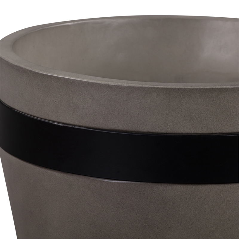 Obsidian Medium Indoor or Outdoor Planter in Gray Concrete with Black Accent
