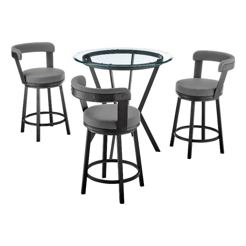 Armen Living Naomi Bryant 4PC Modern Metal/Faux Leather Dining Set in Gray/Black