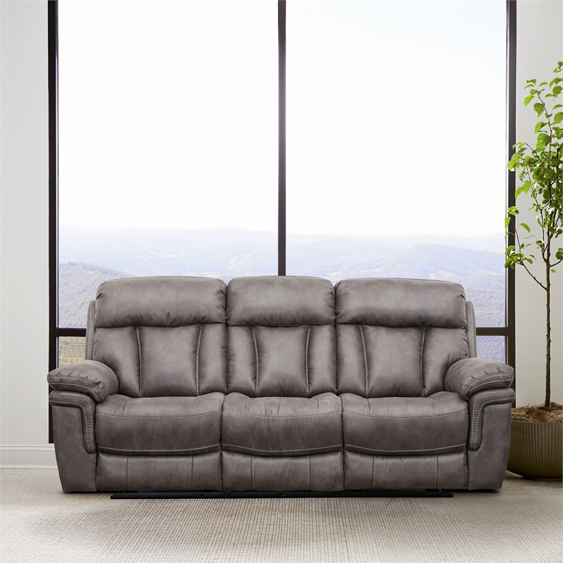 Armen Living Estelle Modern Wood & Fabric Power Reclining Sofa in Gunmetal