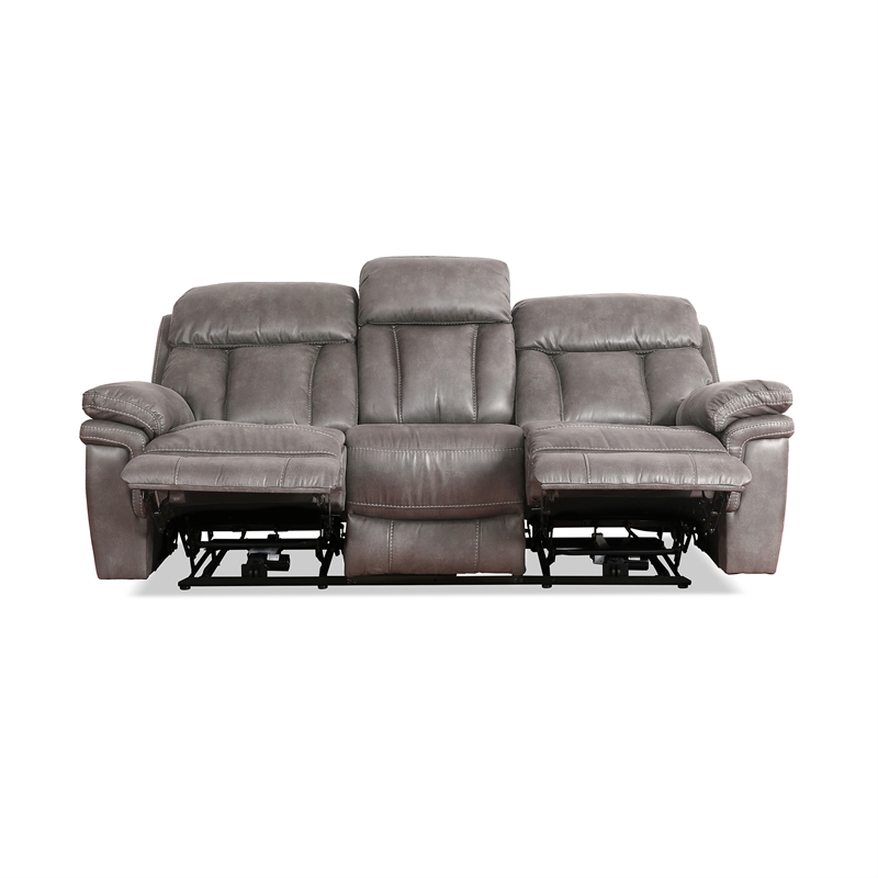 Armen Living Estelle Modern Wood & Fabric Power Reclining Sofa in Gunmetal