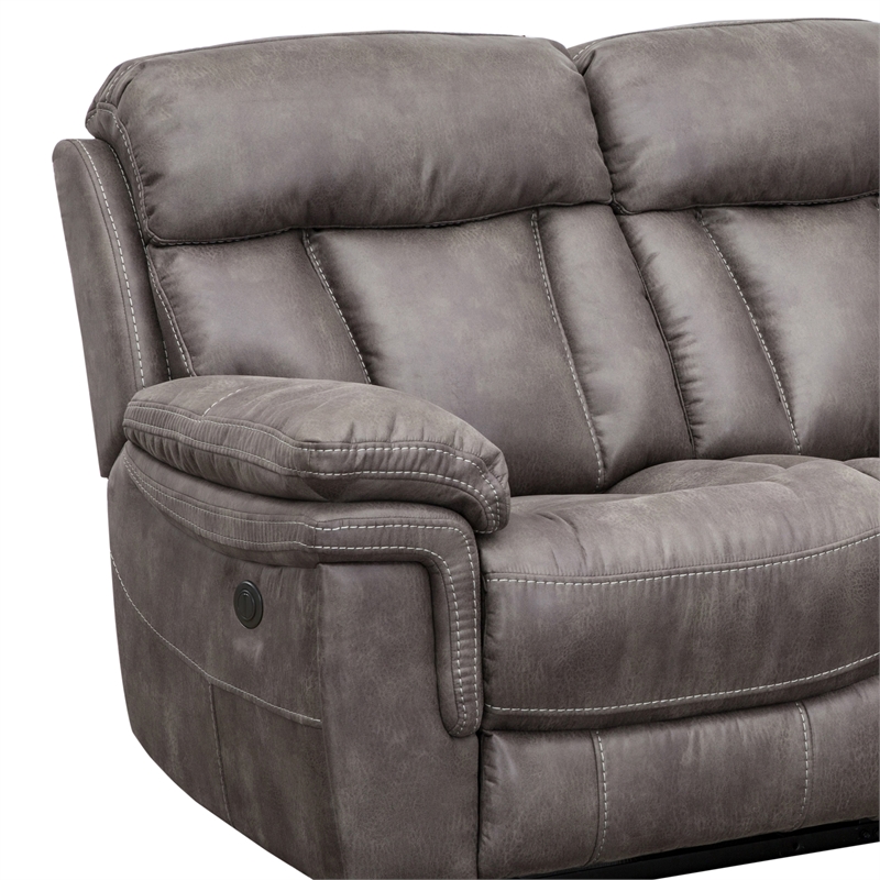 Armen Living Estelle Modern Wood & Fabric Power Reclining Sofa in Gunmetal