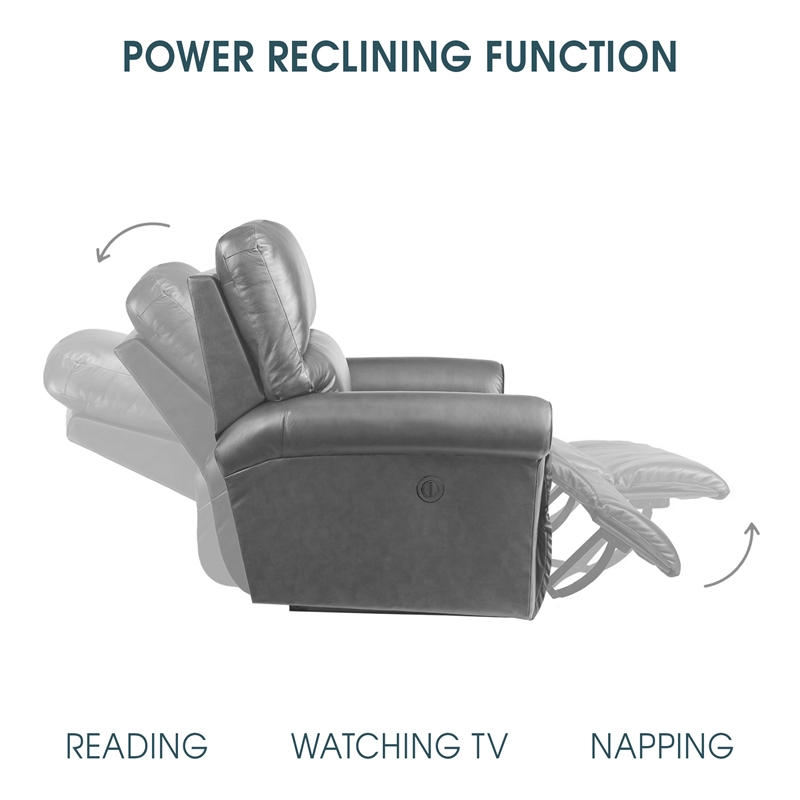 Armen Living Estelle Modern Wood & Fabric Power Reclining Sofa in Gunmetal