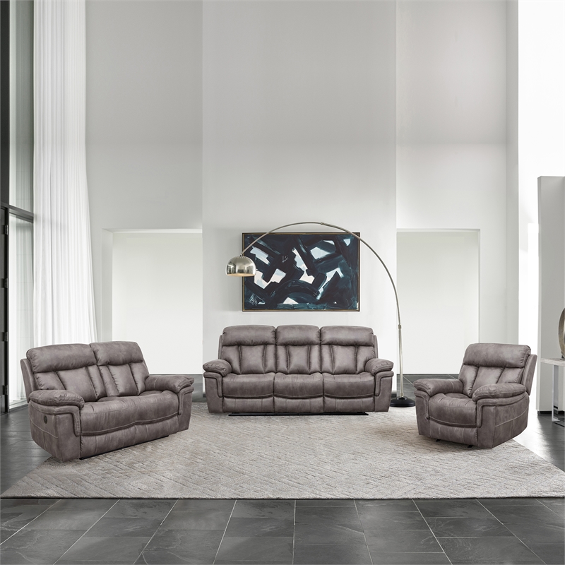 Armen Living Estelle Modern Wood & Fabric Power Reclining Sofa in Gunmetal