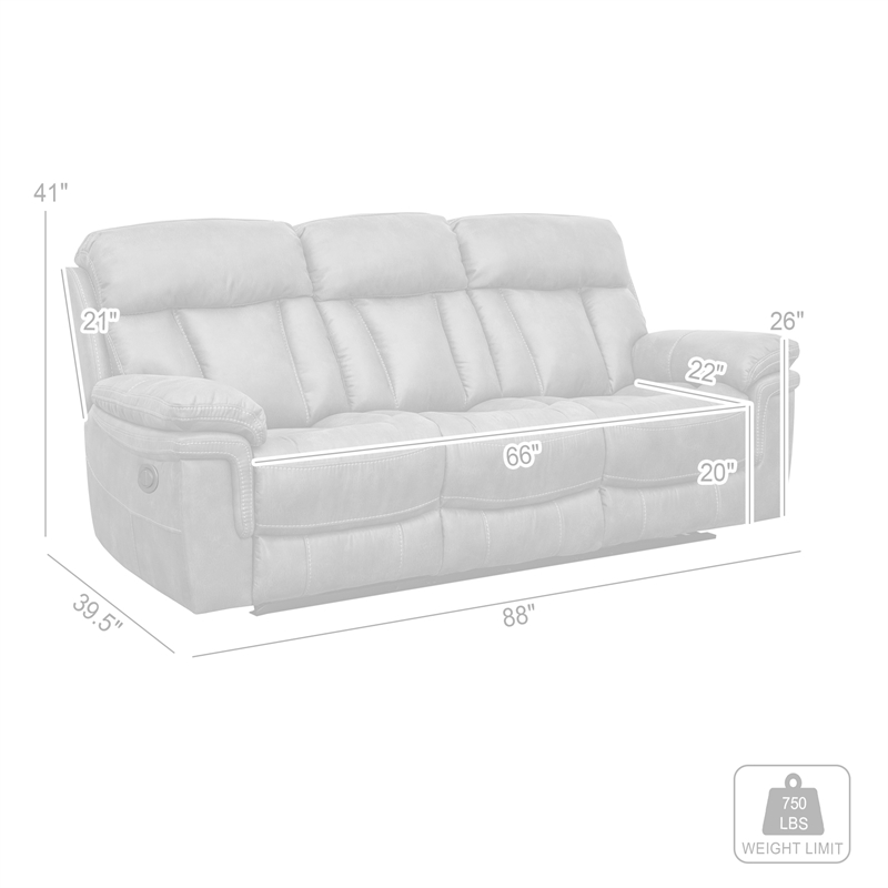 Armen Living Estelle Modern Wood & Fabric Power Reclining Sofa in Gunmetal