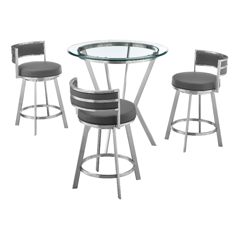 Armen Living Naomi and Roman 4-Piece Stainless Steel Dining Set in Gray/Silver