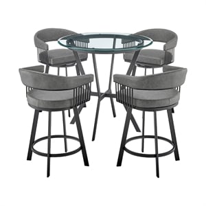 Armen Living Naomi and Chelsea 5PC Faux Leather/Metal Dining Set in Black/Gray