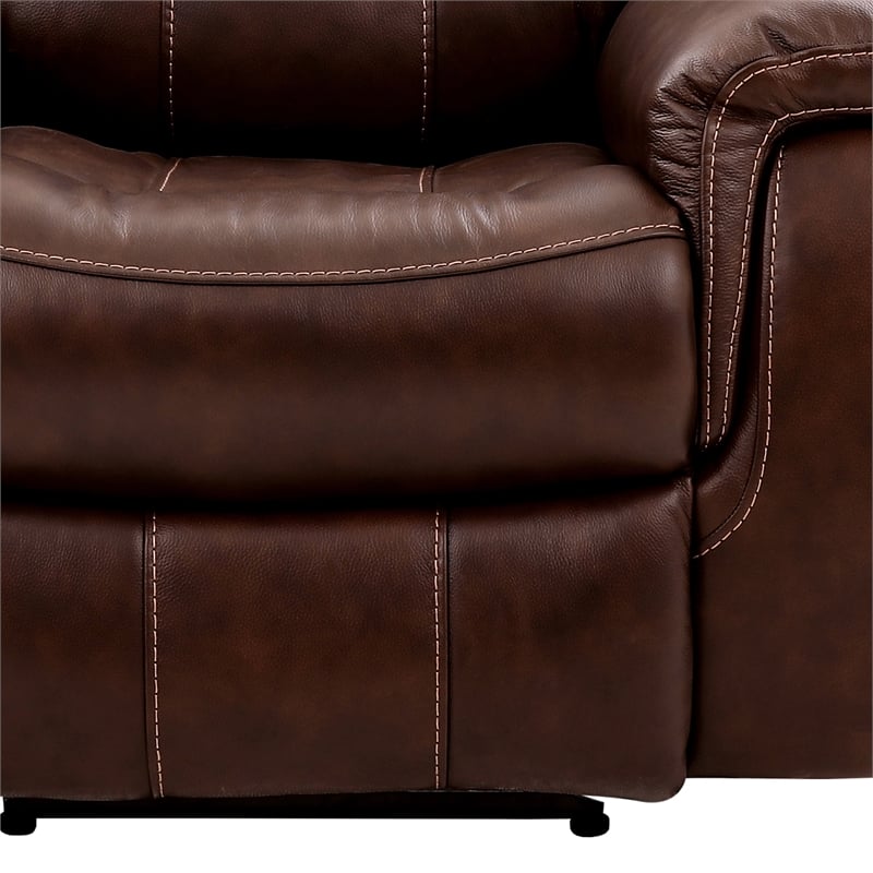 Armen Living Leather Power Headrest & Lumbar Support Reclining Sofa in Brown