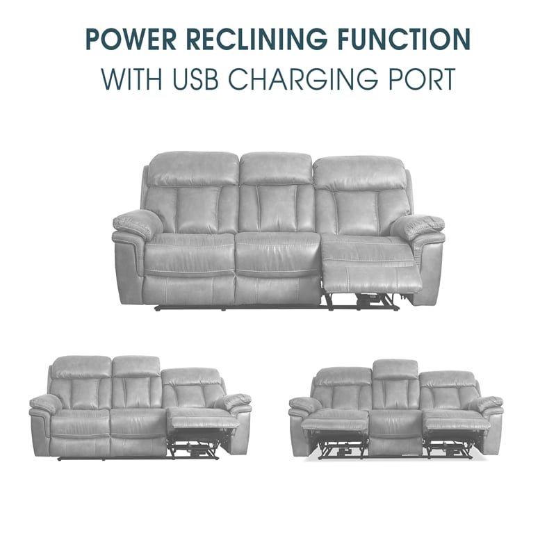 Armen Living Leather Power Headrest & Lumbar Support Reclining Sofa in Brown