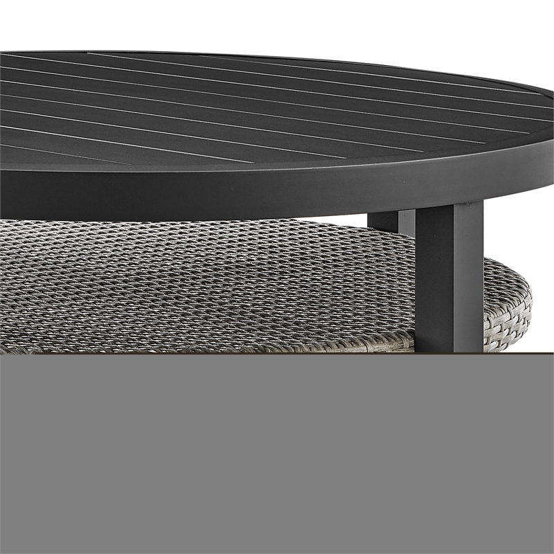 Armen Living Aileen Round Aluminum Outdoor Patio Coffee Table in Gray/Black