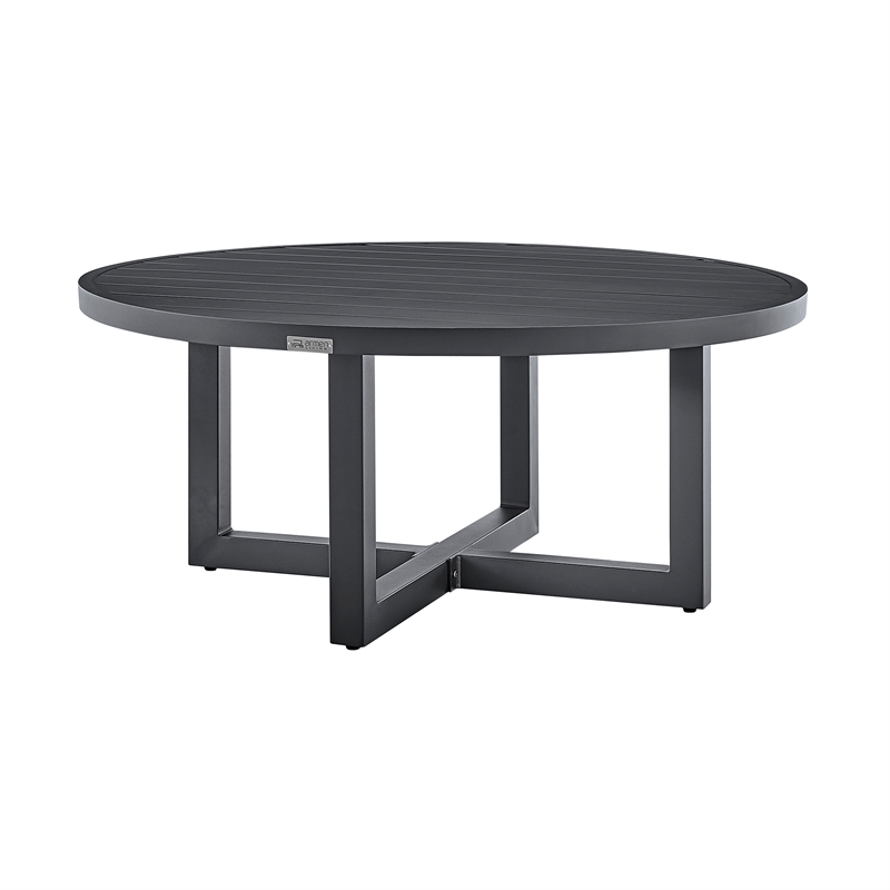 Armen Living Argiope Round Aluminum Outdoor Patio Coffee Table in Gray