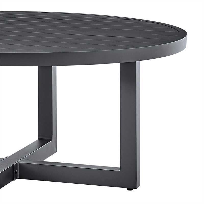 Armen Living Argiope Round Aluminum Outdoor Patio Coffee Table in Gray