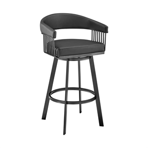 Armen Living Chelsea 30&quot Metal/Faux Leather Swivel Bar Stool in Black