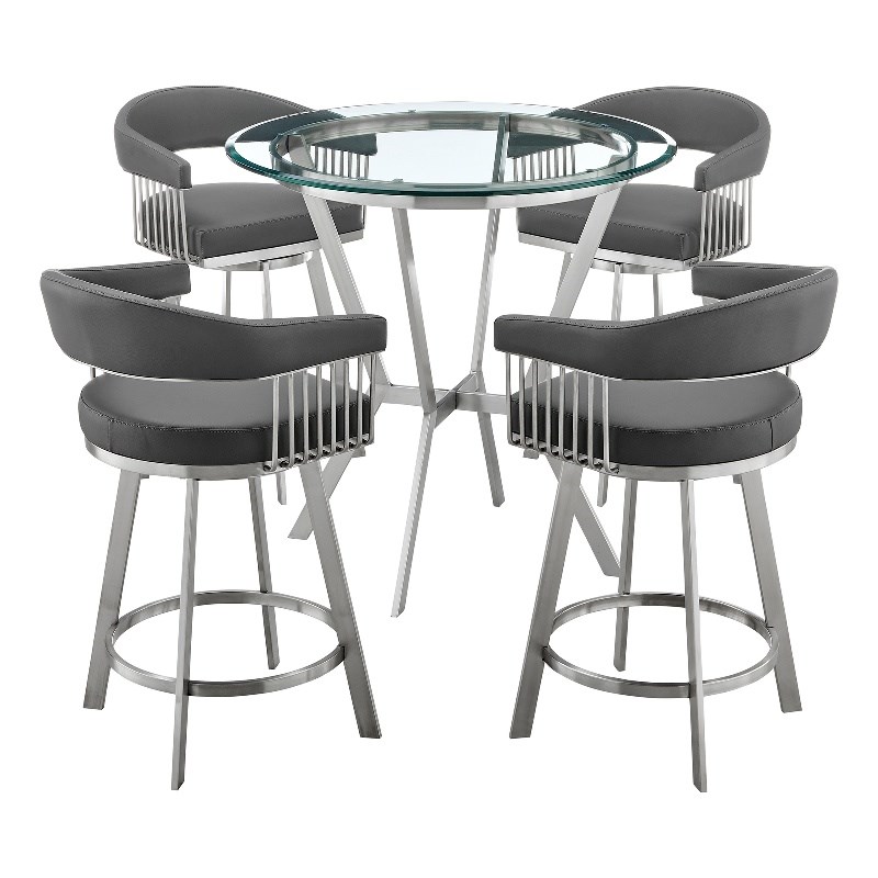 Armen Living Naomi and Chelsea 5-Piece Stainless Steel Dining Set in Gray/Silver