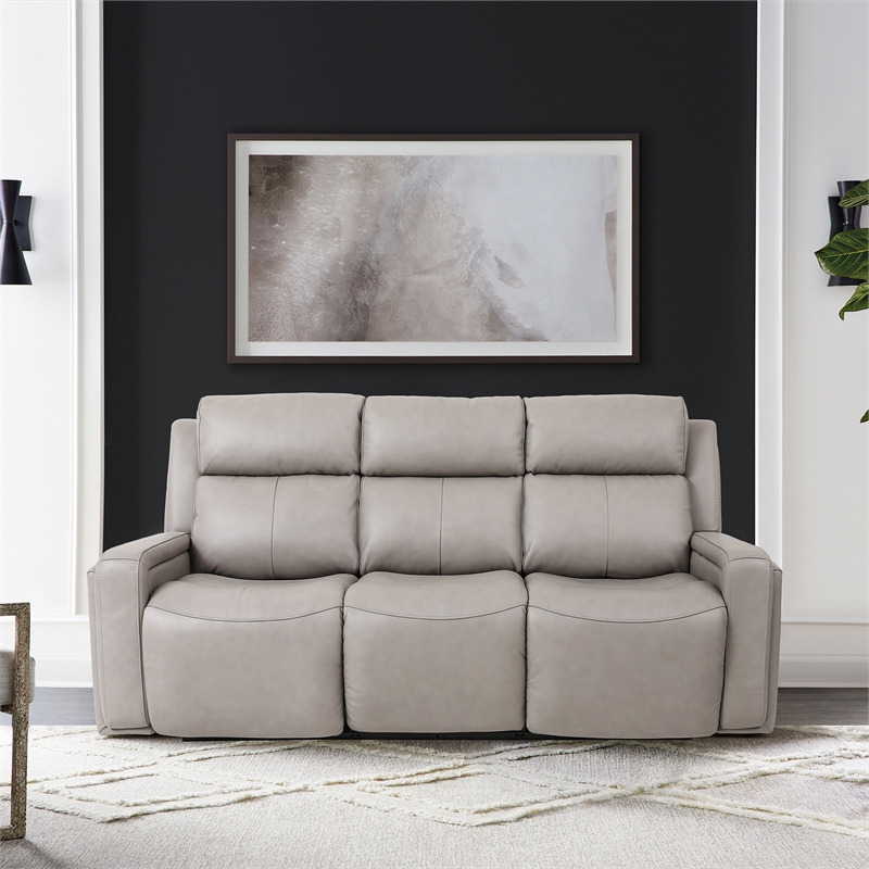 Armen Living Leather Reclining Sofa w/ Power Headrest & Lumbar Support in Gray