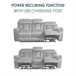 Armen Living Leather Reclining Sofa w/ Power Headrest & Lumbar Support in Gray
