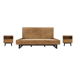 Armen Living Aldo 3-Piece Wood King Platform Frame Bedroom Set in Brown/Black