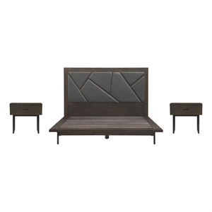 Armen Living Marquis 3-Piece Wood Queen Platform Bedroom Set in Gray/Smoke Oak