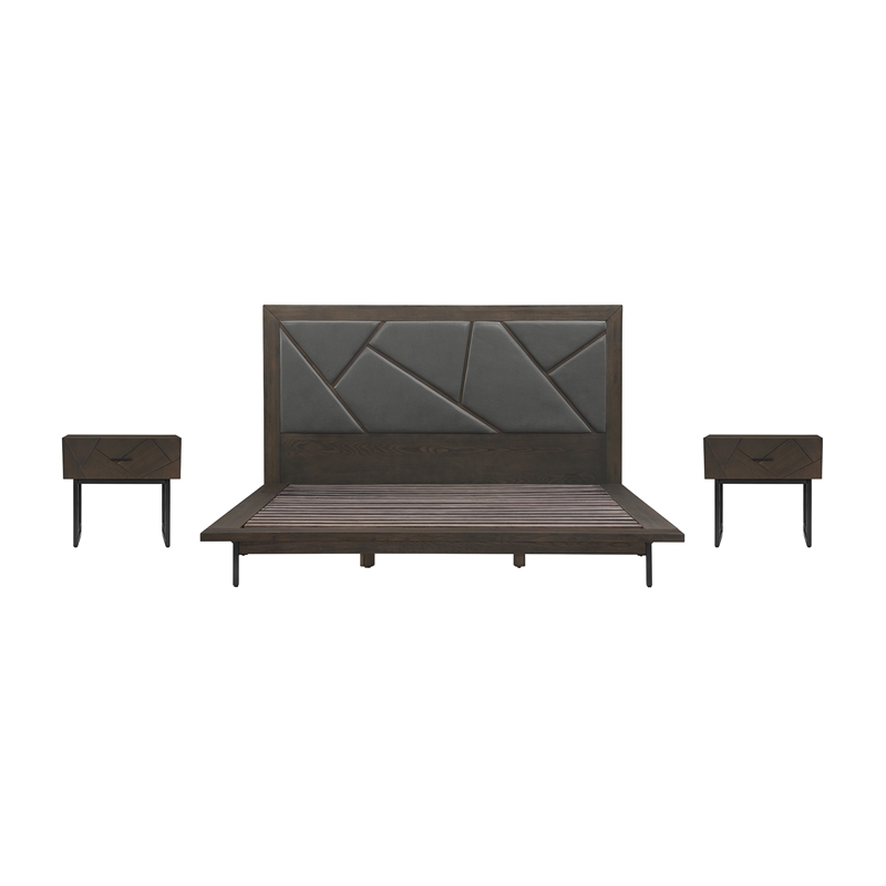 Armen Living Marquis 3-Piece Wood King Platform Bedroom Set in Oak/Smoke Gray