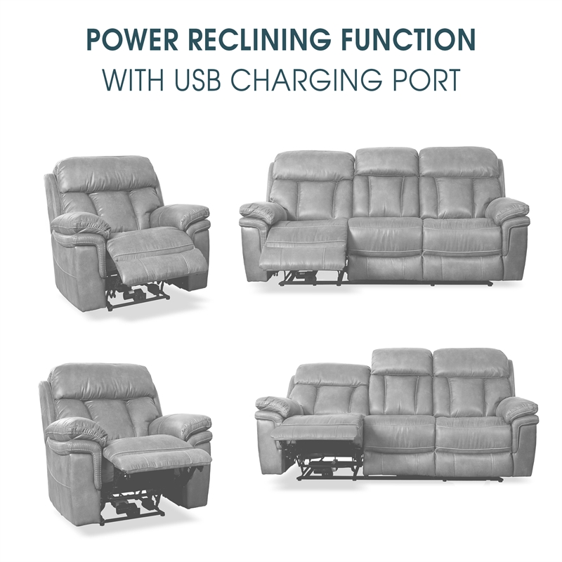 Armen Living Montague 2PC Leather Dual Power Reclining Sofa Recliner in Brown