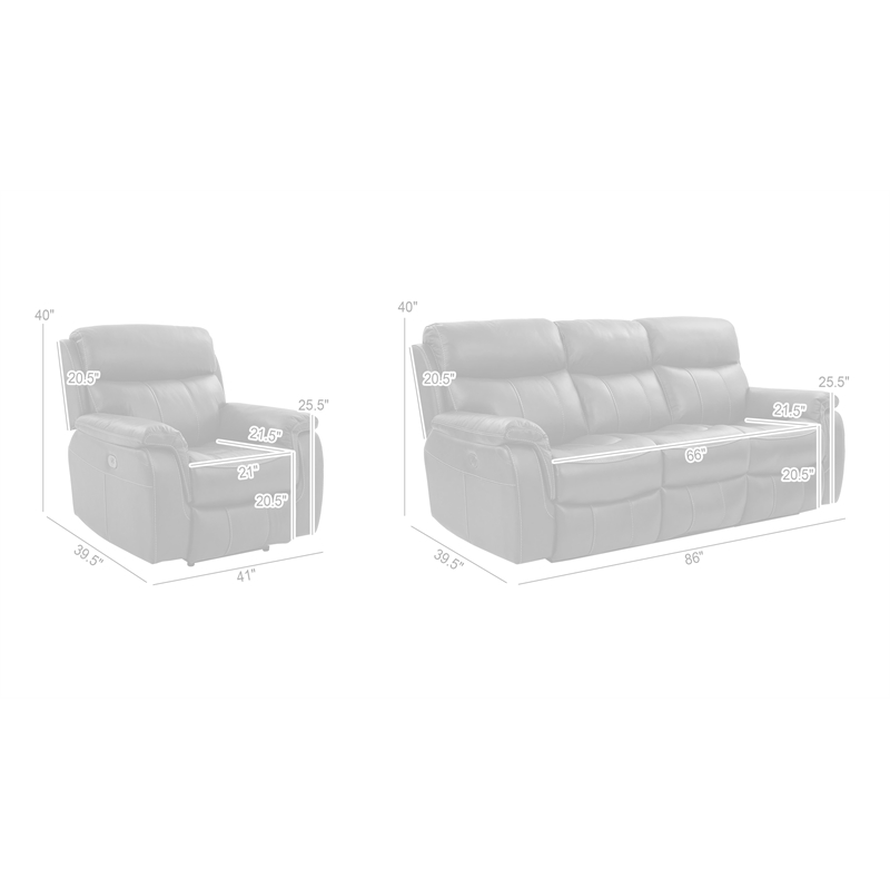 Armen Living Montague 2PC Leather Dual Power Reclining Sofa Recliner in Brown