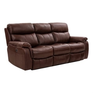 Armen Living Montague 2PC Leather Dual Power Reclining Sofa Recliner in Brown