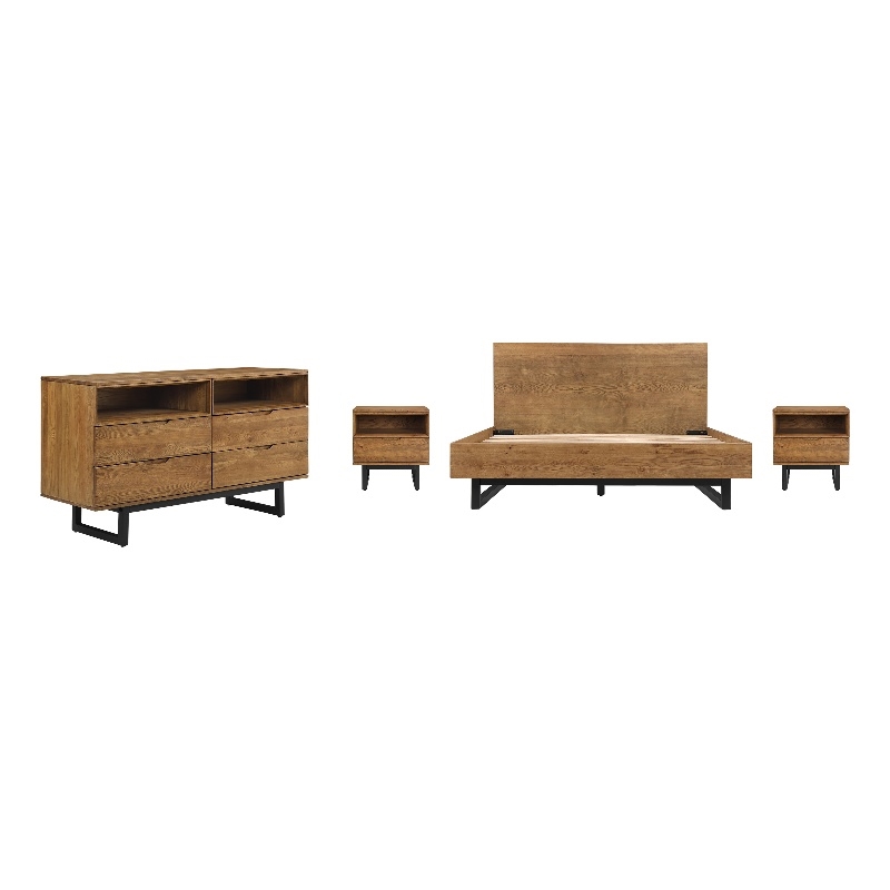 Armen Living Aldo 4-Piece Wood Queen Platform Frame Bedroom Set in Brown/Black