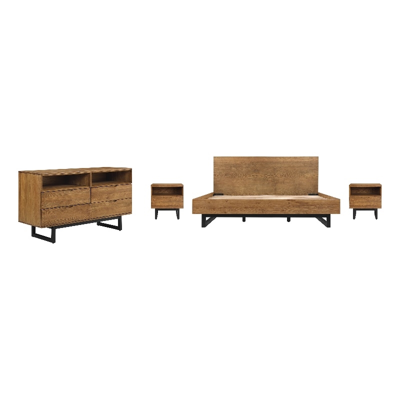 Armen Living Aldo 4-Piece Wood King Platform Frame Bedroom Set in Brown/Black