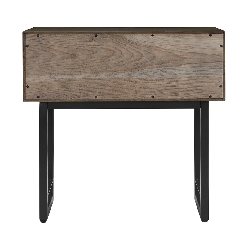 Armen Living Marquis 1-Drawer Oak Wood Nightstand with Black Metal Legs in Gray