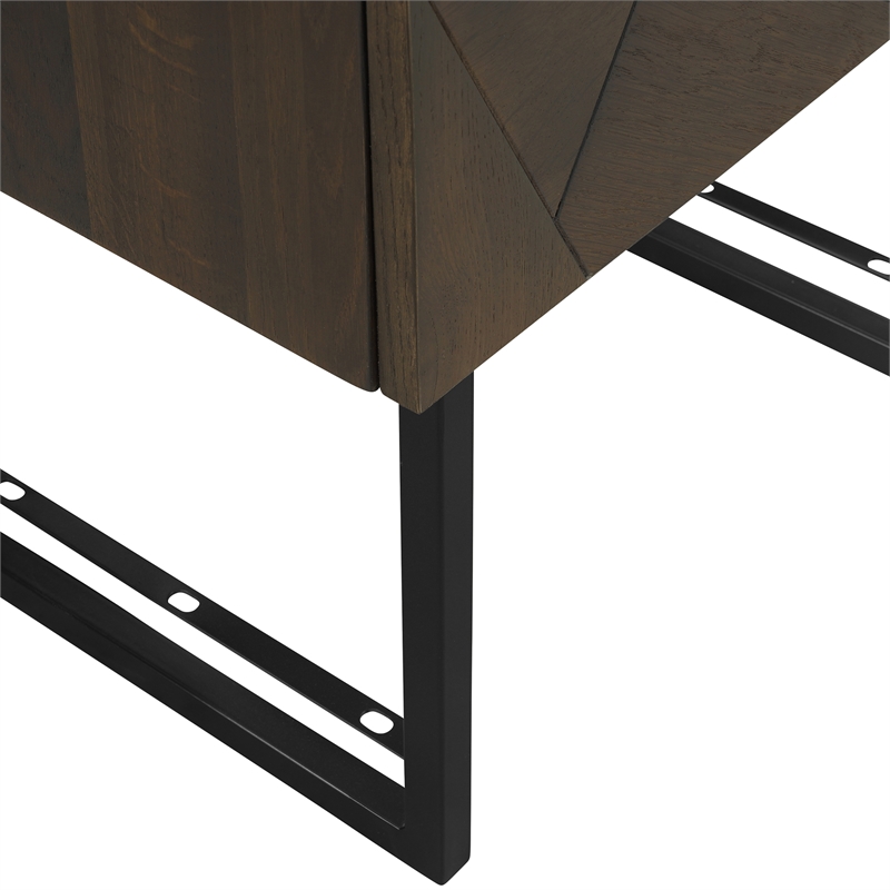 Armen Living Marquis 1-Drawer Oak Wood Nightstand with Black Metal Legs in Gray
