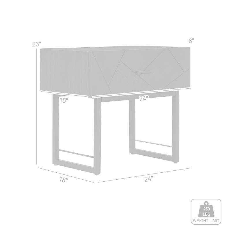 Armen Living Marquis 1-Drawer Oak Wood Nightstand with Black Metal Legs in Gray