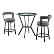 Armen Living Naomi and Bryant 3-Piece Modern Metal Dining Set in Gray/Black
