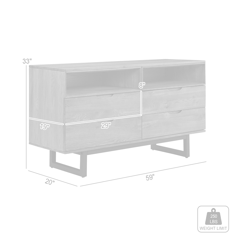 Armen Living Aldo 4-Drawer Modern Wood and Metal Dresser in Brown/Black