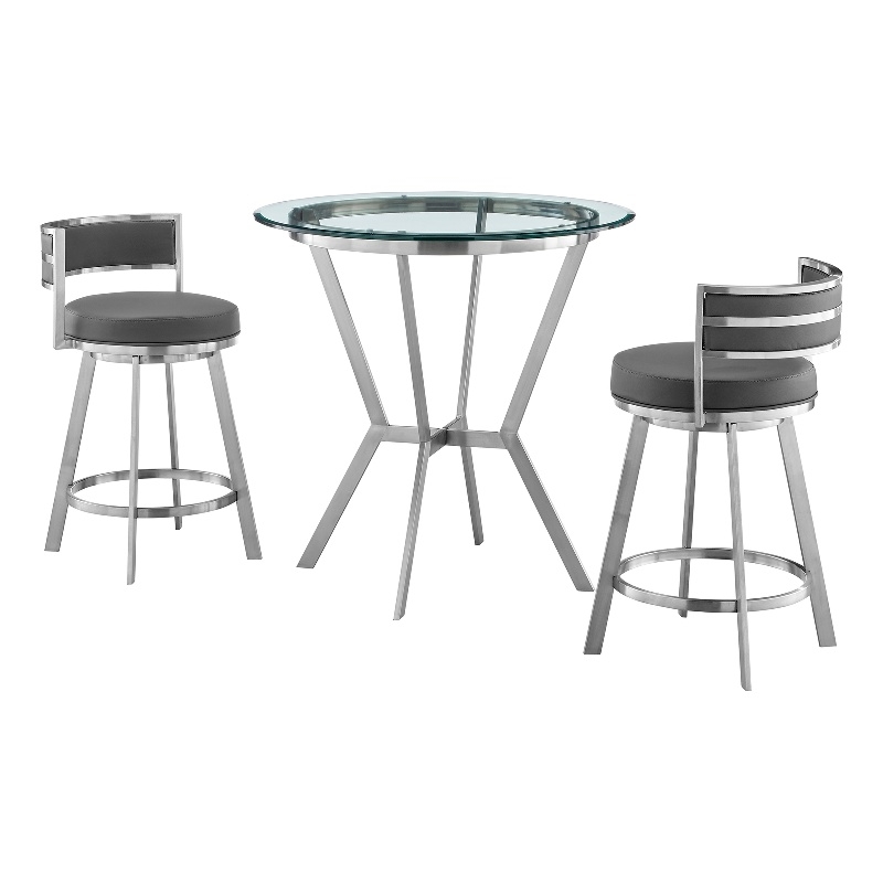 Armen Living Naomi and Roman 3-Piece Stainless Steel Dining Set in Gray/Silver