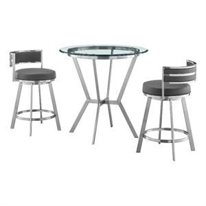 Armen Living Naomi and Roman 3-Piece Stainless Steel Dining Set in Gray/Silver