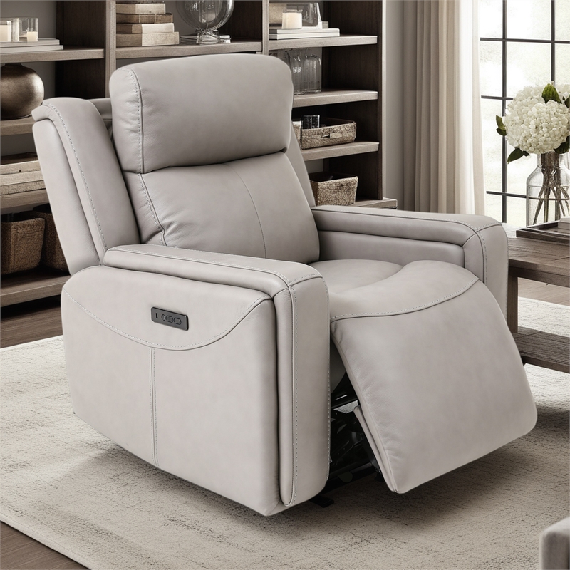 Armen Living Leather Power Headrest Lumbar Support Recliner Chair in Brown
