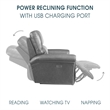 Armen Living Leather Power Headrest Lumbar Support Recliner Chair in Brown