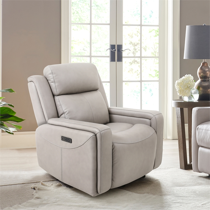 Armen Living Leather Power Headrest Lumbar Support Recliner Chair in Brown