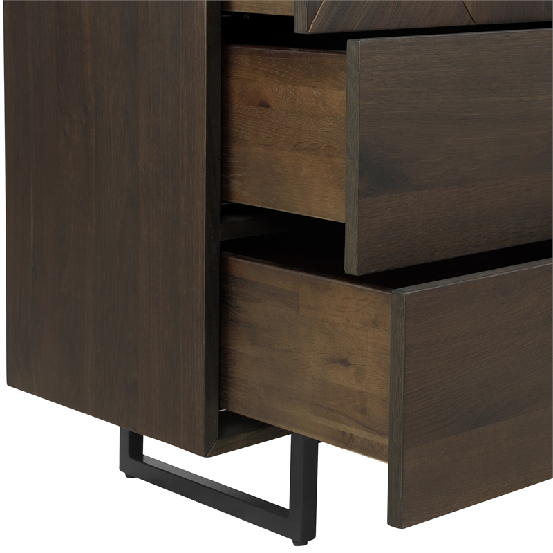 Armen Living Marquis 6-Drawer Oak Wood Dresser with Black Metal Legs in Gray