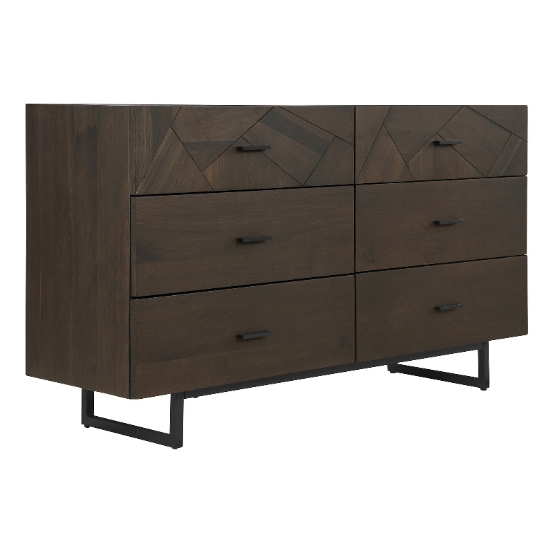 Armen Living Marquis 6-Drawer Oak Wood Dresser with Black Metal Legs in Gray