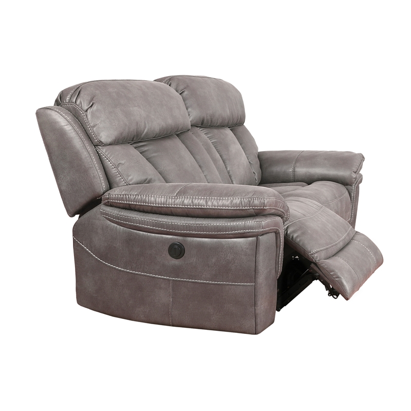 Armen Living Estelle Fabric Power Reclining Loveseat in Gunmetal