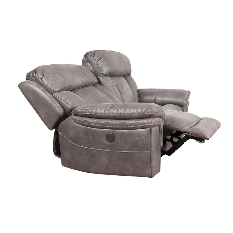 Armen Living Estelle Fabric Power Reclining Loveseat in Gunmetal