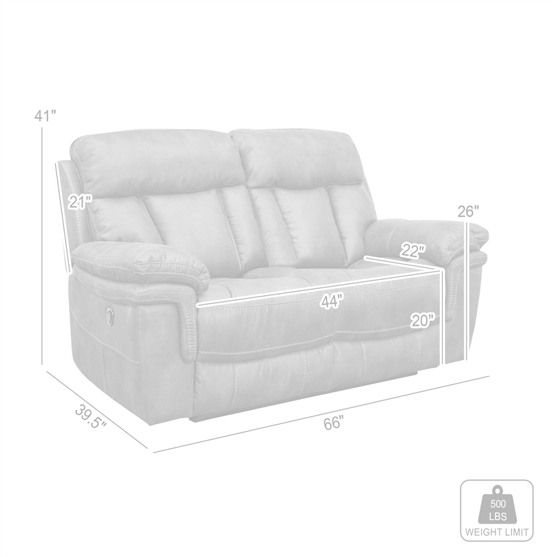 Armen Living Estelle Fabric Power Reclining Loveseat in Gunmetal