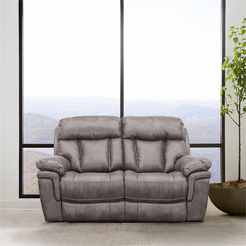 Armen Living Estelle Fabric Power Reclining Loveseat in Gunmetal