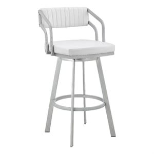 Armen Living Scranton 26&quot Faux Leather/Metal Swivel Counter Stool in White/Steel