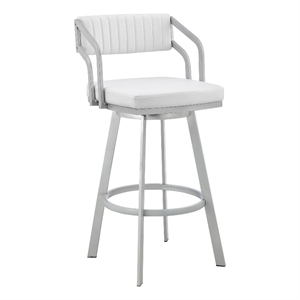 Armen Living Scranton 30&quot Faux Leather/Metal Swivel Bar Stool in White/Steel