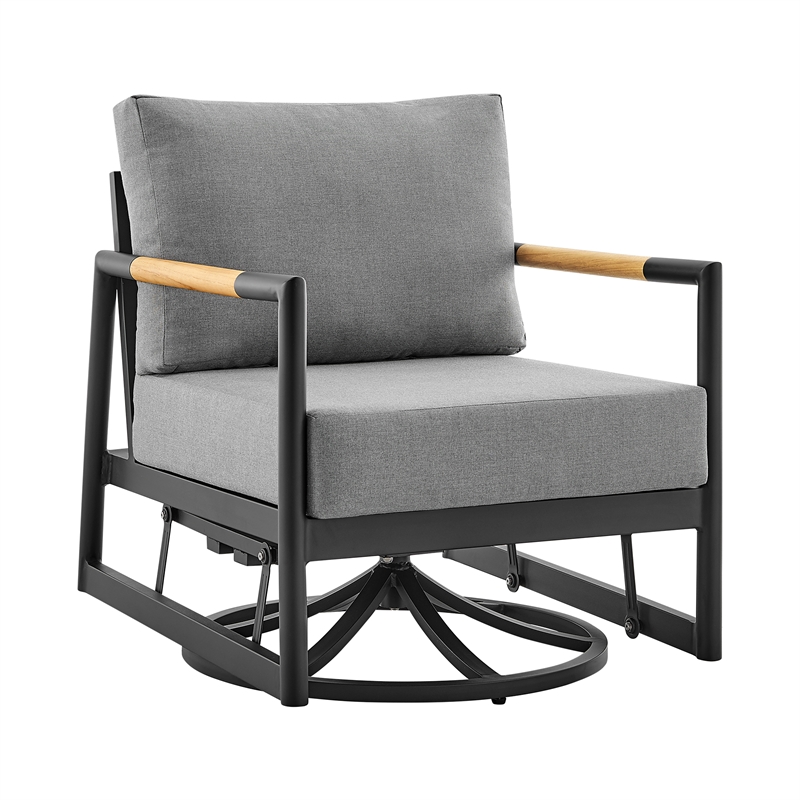 Armen Living Royal 3PC Outdoor Aluminum/Fabric Patio Swivel Set in Black/Gray