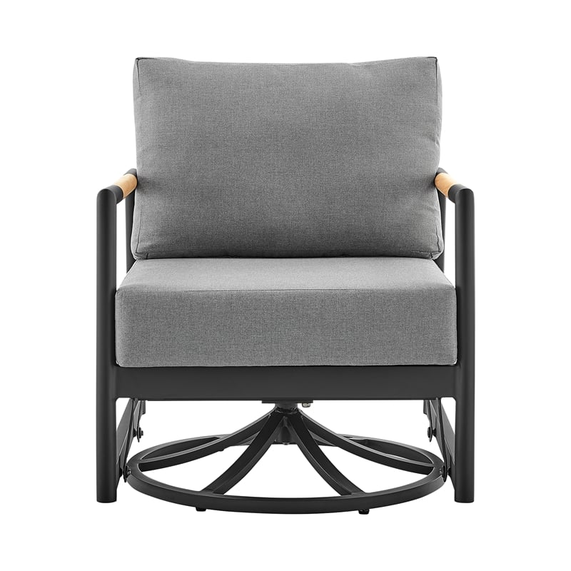 Armen Living Royal 3PC Outdoor Aluminum/Fabric Patio Swivel Set in Black/Gray