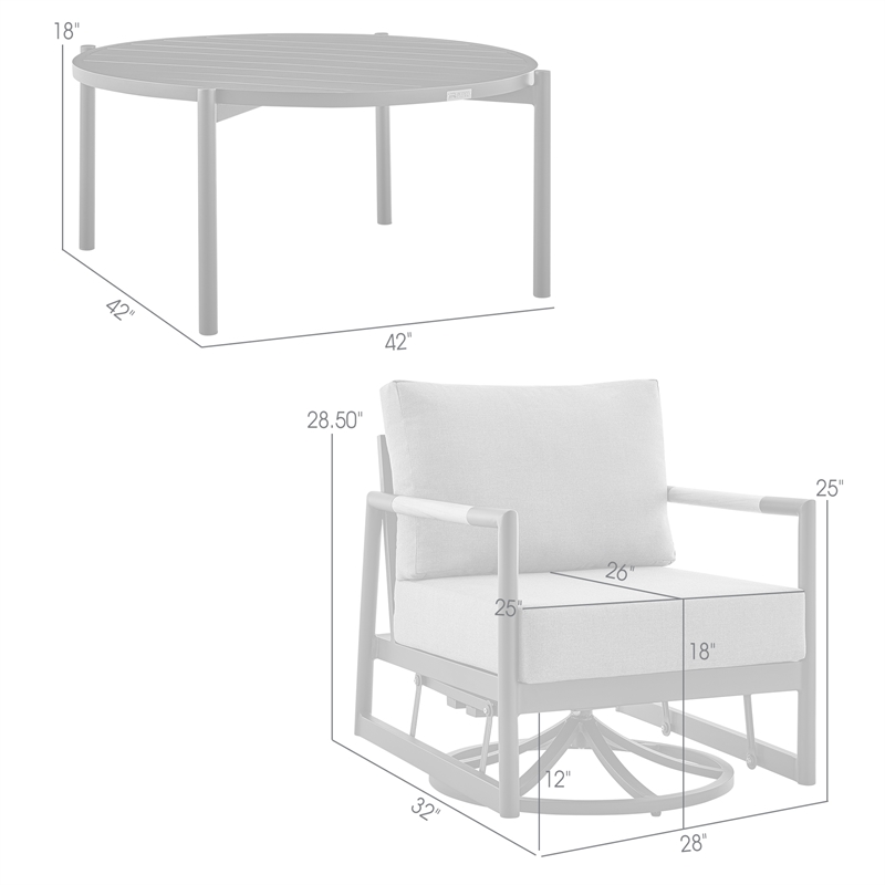 Armen Living Royal 3PC Outdoor Aluminum/Fabric Patio Swivel Set in Black/Gray
